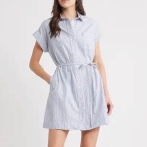 Caslon Stripe Cotton Mini Shirtdress